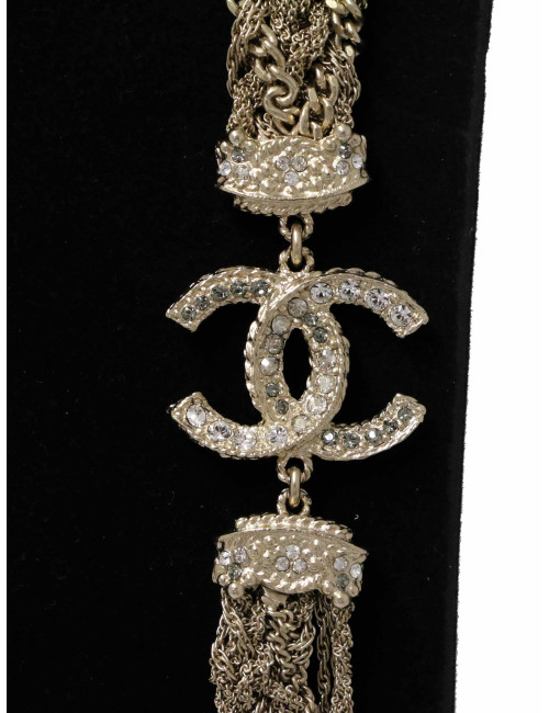 Sautoir Chanel chaines entrelacées strass