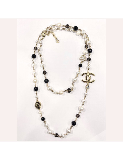 Sautoir perles Chanel nacré et noir