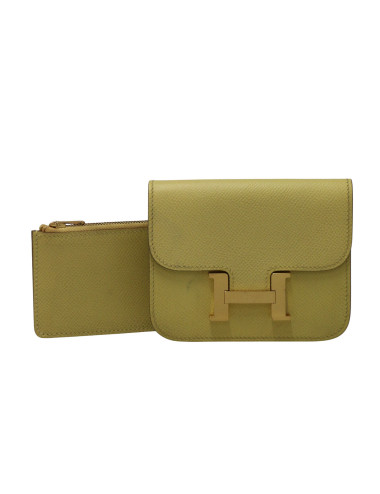 Porte monnaie Constance HERMES cuir Epsom jaune