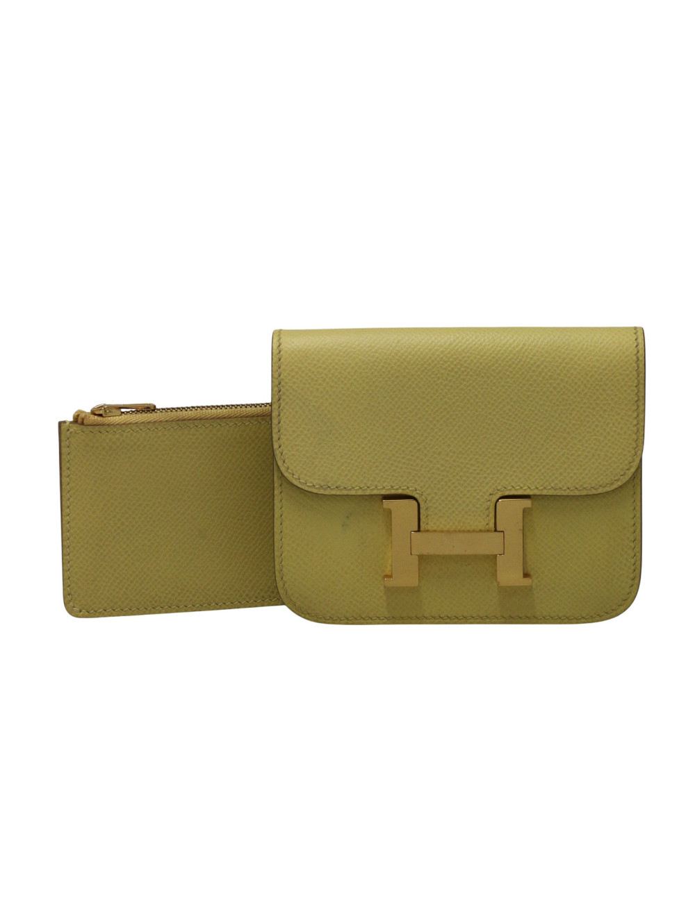 Porte monnaie Constance HERMES cuir Epsom jaune