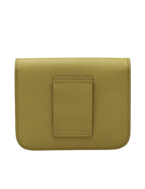 Porte monnaie Constance HERMES cuir Epsom jaune