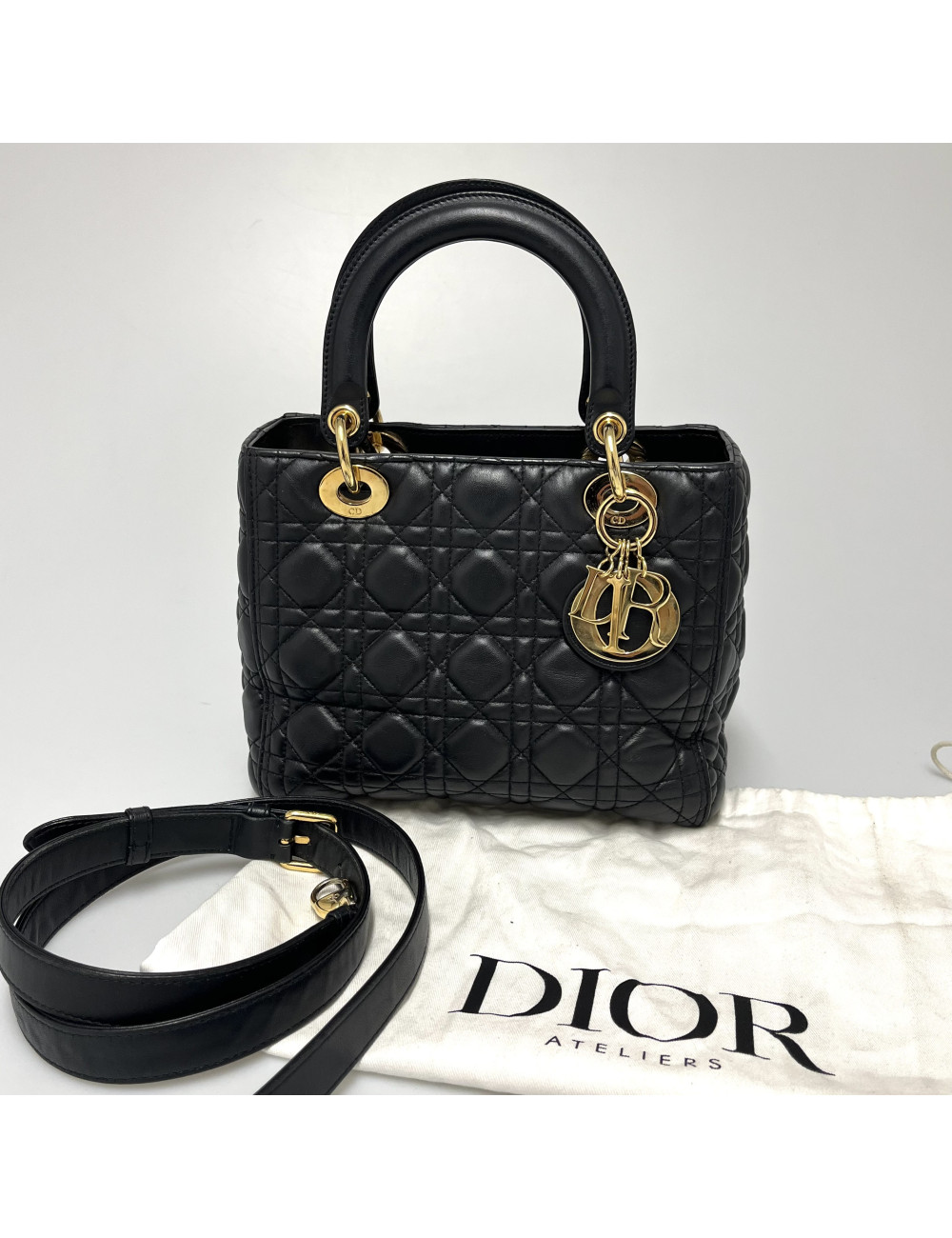 Sac Lady Dior noir Christian Dior bandoulière