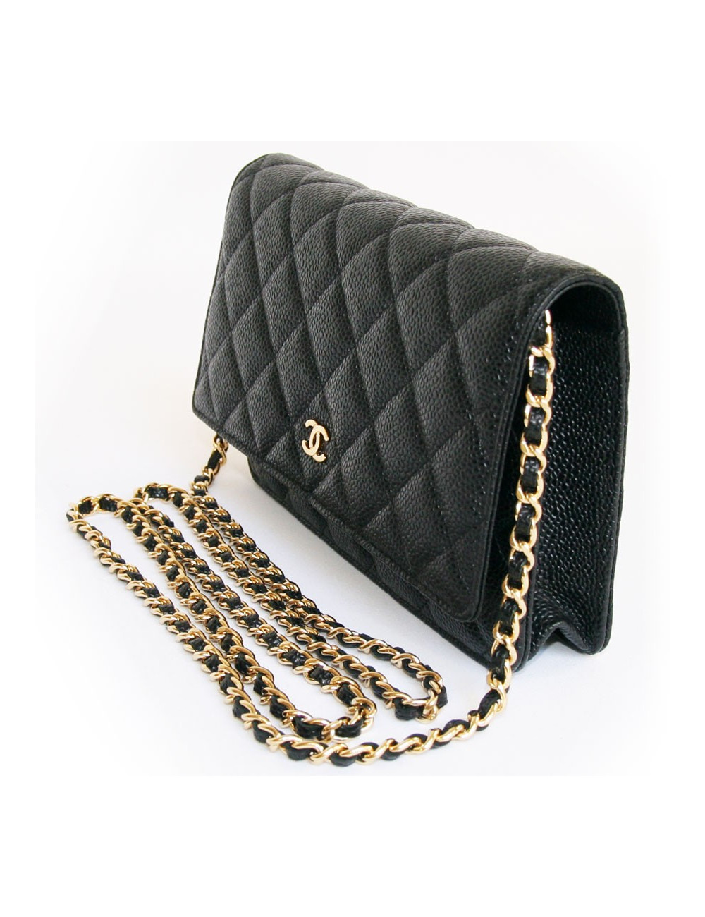 Wallet CHANEL bag in black grained leather and buckle gold