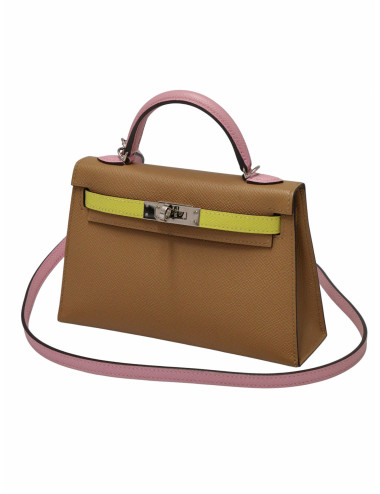 Mini Kelly tricolore Chai, Mauve Sylevestre et Lime cuir epsom