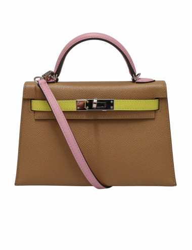 Mini Kelly tricolore Chai, Mauve Sylevestre et Lime cuir epsom 2