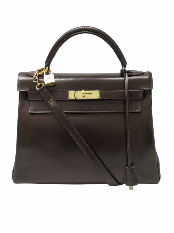 Kelly 28 Hermès cuir de veau box marron