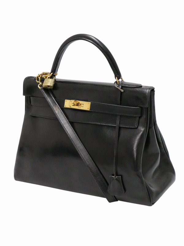 Kelly 32 Hermès box noir Vintage bandoulière