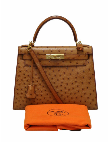 Sac Hermès Kelly 28 sellier autruche gold 2
