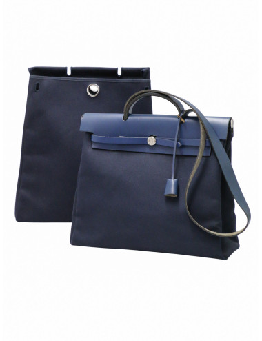 Herbag Hermès toile et cuir bleu