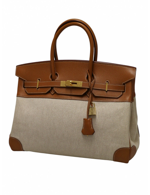 Birkin 35 Hermès toile et cuir gold