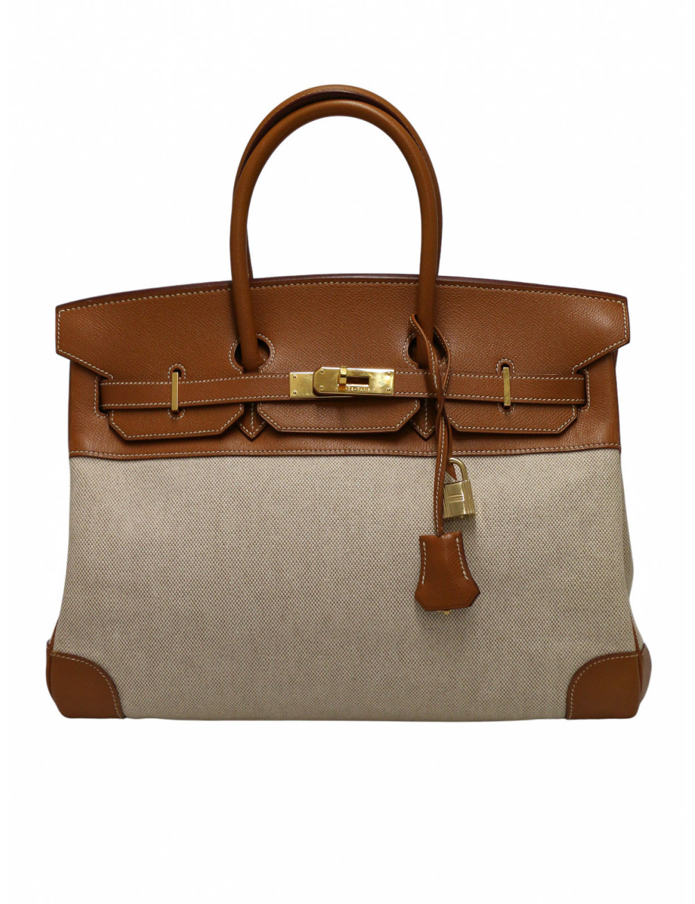 Birkin 35 Hermès toile et cuir gold