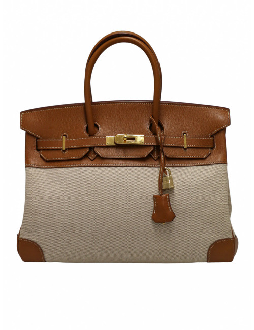 Birkin 35 Hermès toile et cuir gold