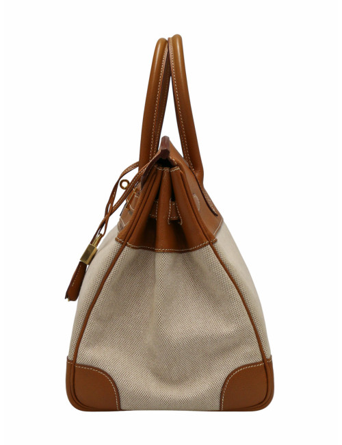 Birkin 35 Hermès toile et cuir gold