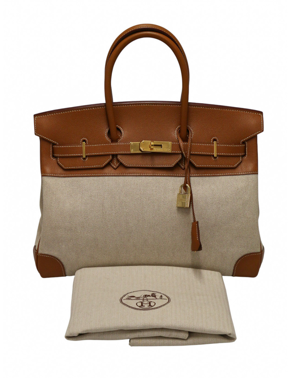 Birkin 35 Hermès toile et cuir gold