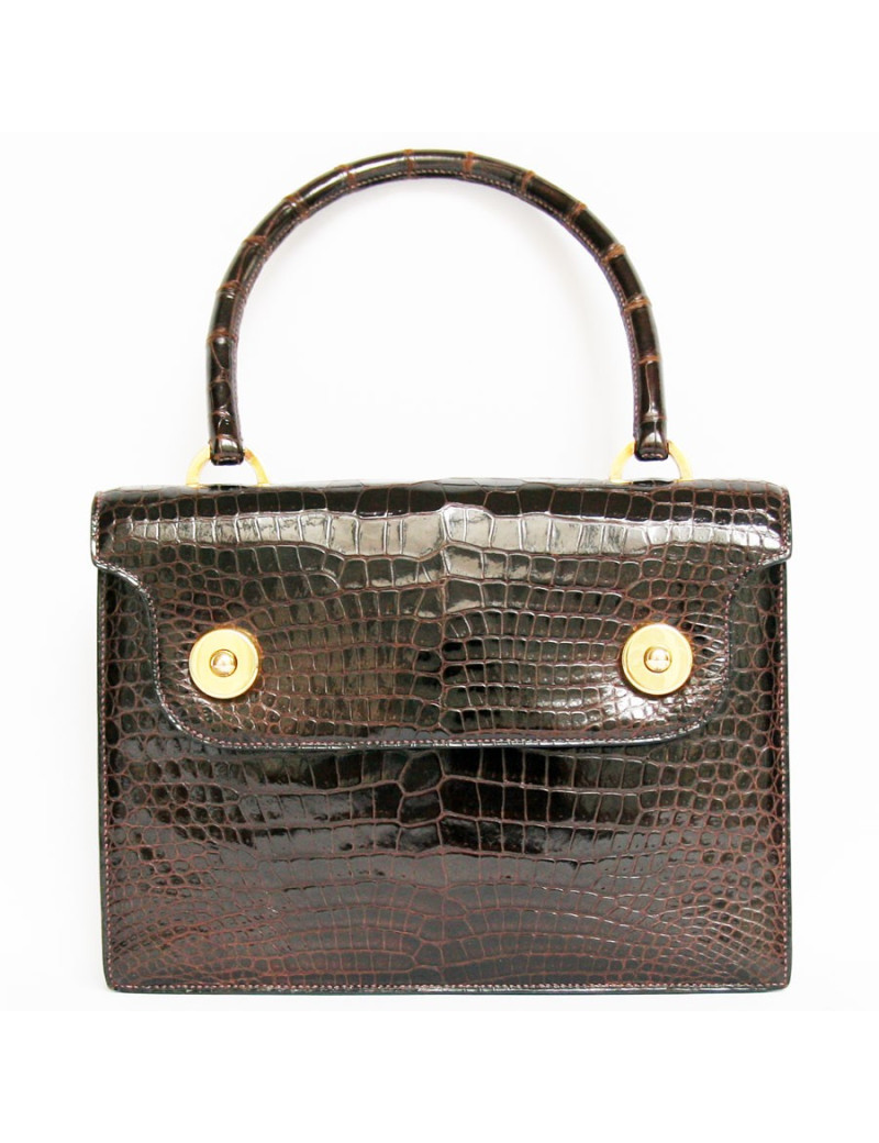 Sac piano HERMES en crocodile marron