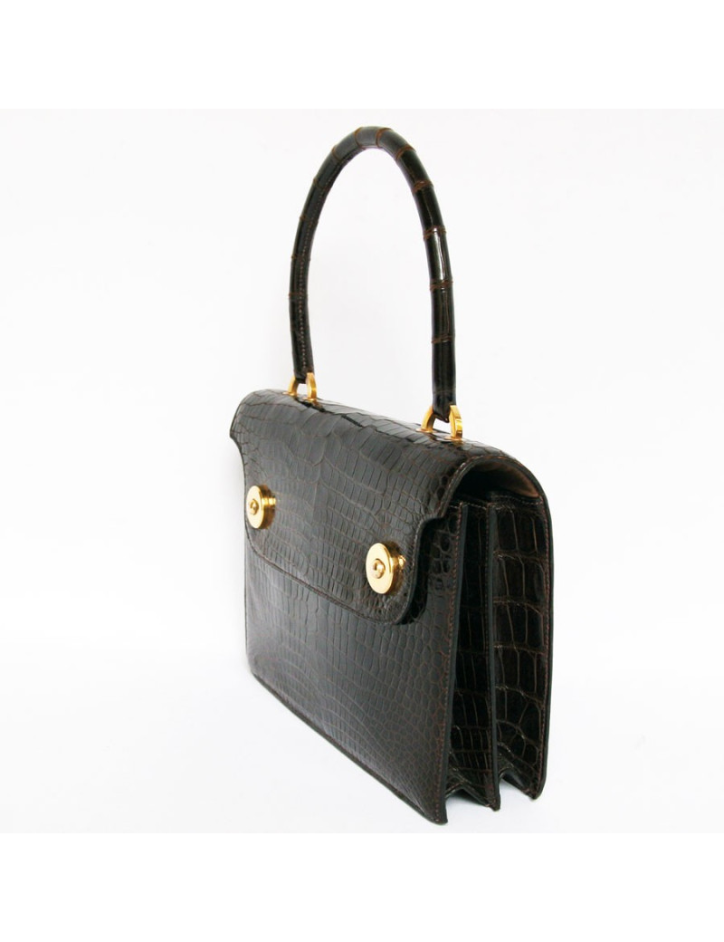 Sac piano HERMES en crocodile marron