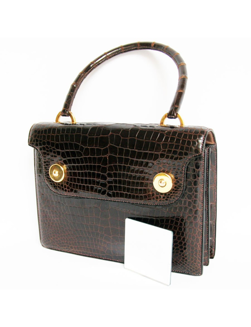 Sac piano HERMES en crocodile marron