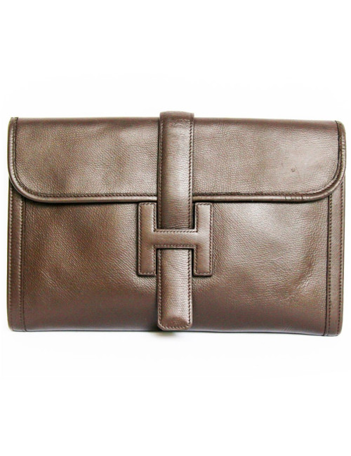 Pochette Jige HERMES en cuir marron chocolat