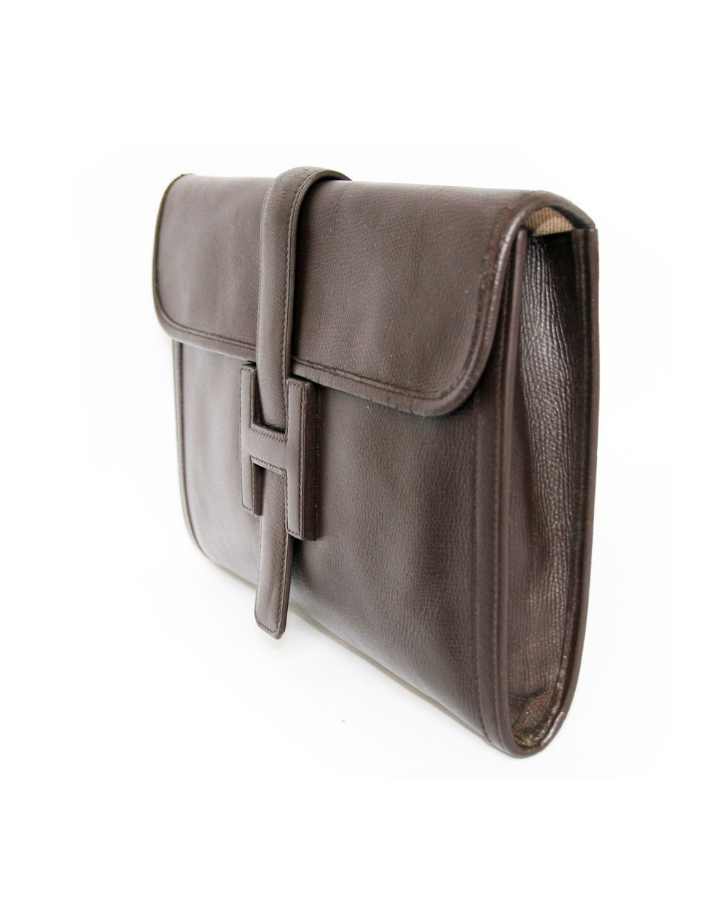 Pochette Jige HERMES en cuir marron chocolat