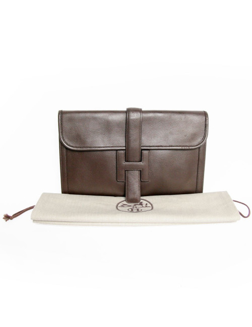 Pochette Jige HERMES en cuir marron chocolat