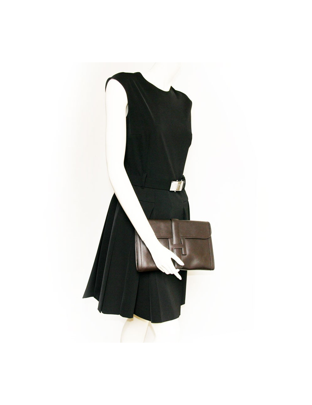 Pochette Jige HERMES en cuir marron chocolat