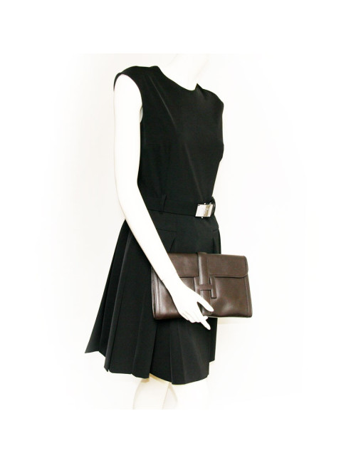Pochette Jige HERMES en cuir marron chocolat