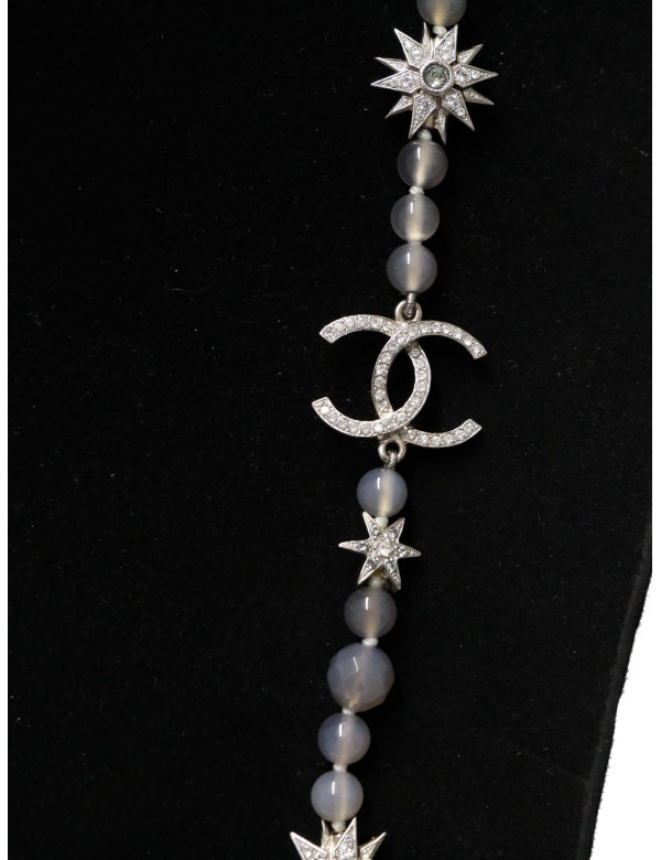 Sautoir chanel perles grises étoiles 2