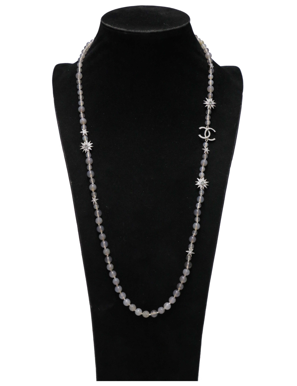 Sautoir Chanel perles grises étoiles