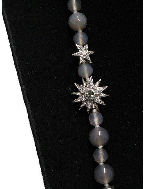 Sautoir Chanel perles grises étoiles