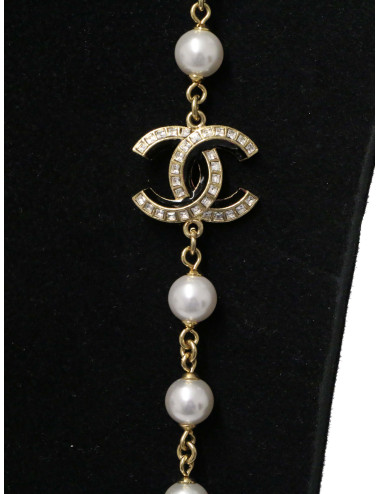 Sautoir Chanel doré perles nacrées noires 2