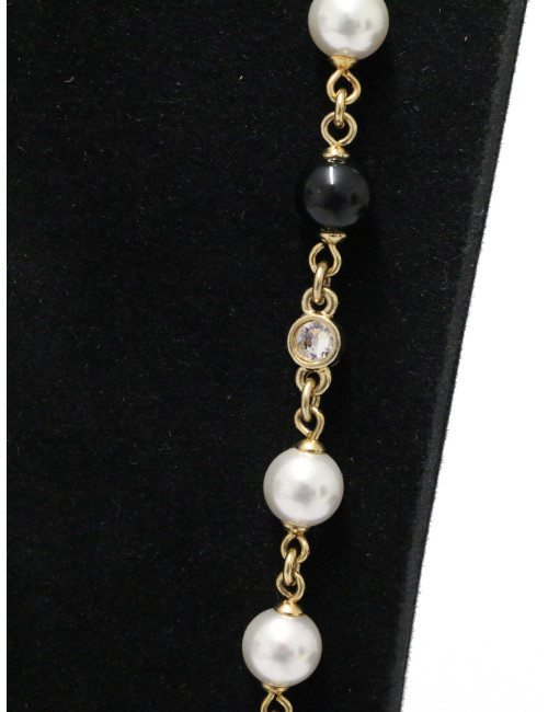 Sautoir Chanel doré perles noires et nacrées