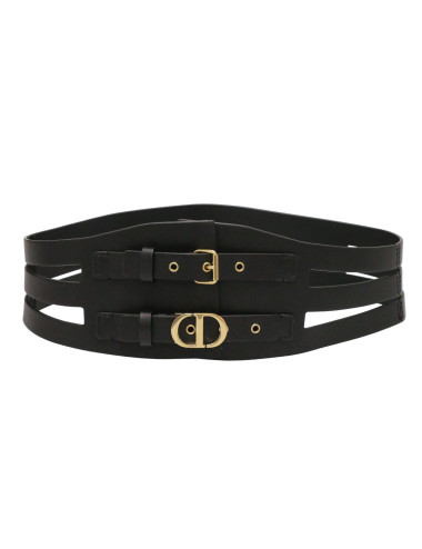 Ceinture C. Dior noir en cuir