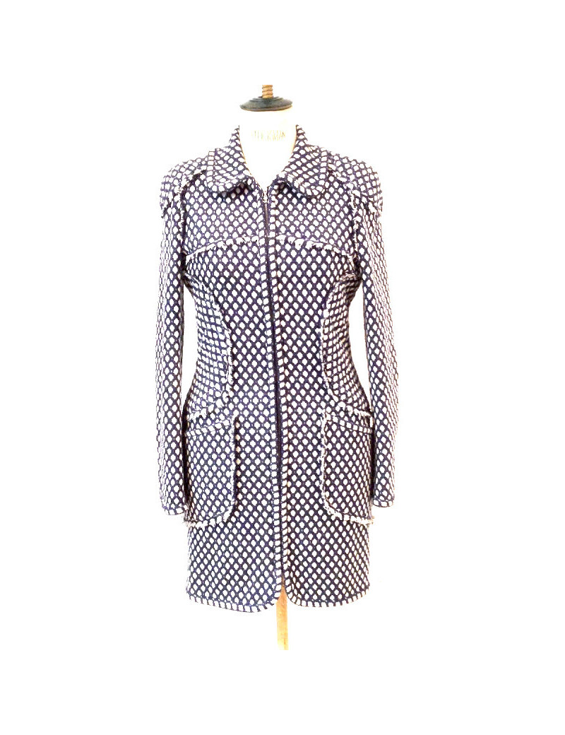 Dress coat CHANEL blue tweed T38