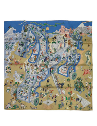 Carré Hermès Academia Hippica roulotté blanc