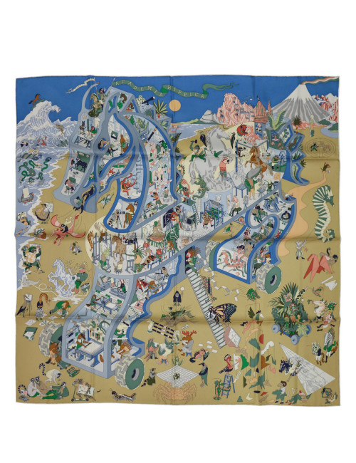 Carré Hermès Academia Hippica roulotté blanc