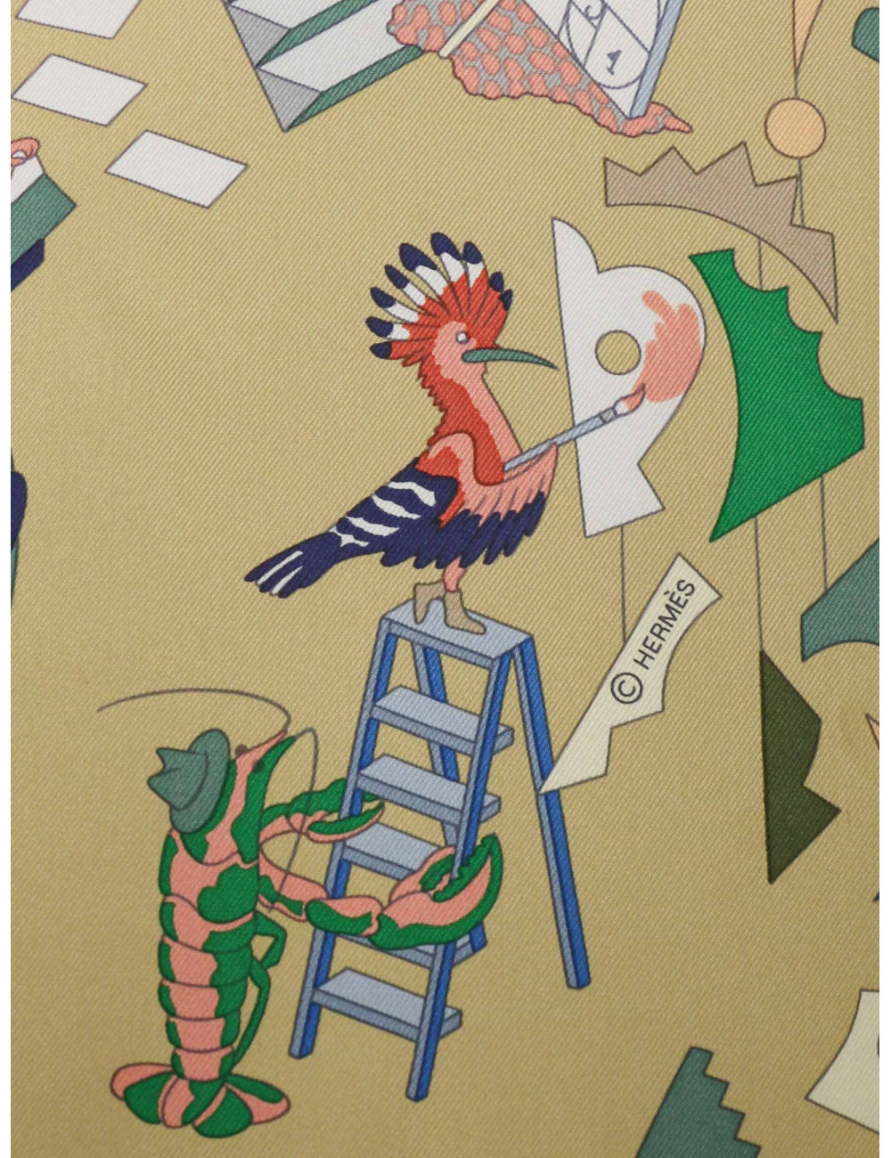 Carré Hermès Academia Hippica roulotté blanc