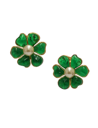 Clips MARGUERITE DE VALOIS pâte de verre émeraude