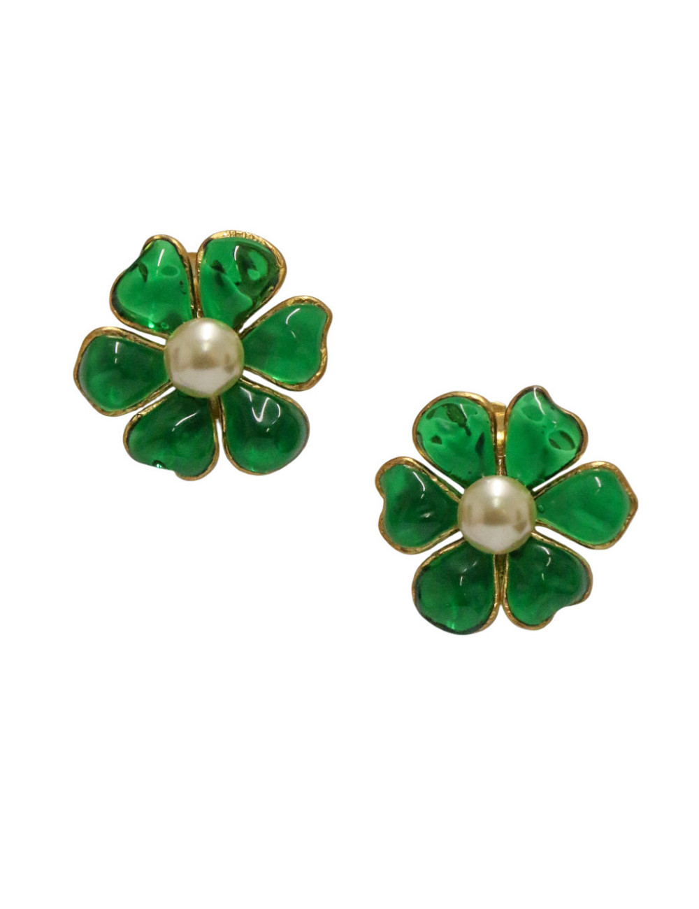 Clips MARGUERITE DE VALOIS pâte de verre émeraude