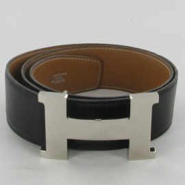 HERMES black leather belt