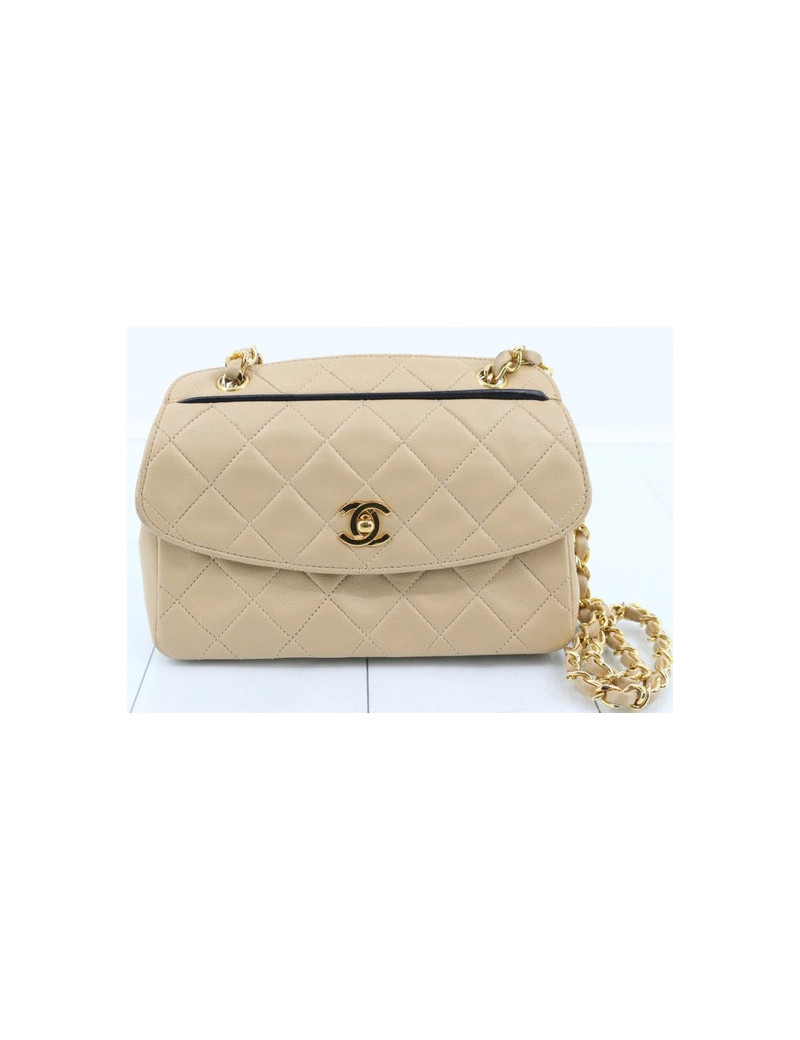 Mini sac à rabat Chanel beige liseré noir