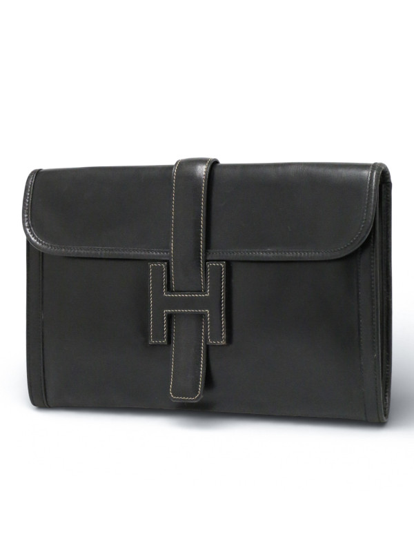 Pochette Jige Hermès MM cuir box noir Vintage
