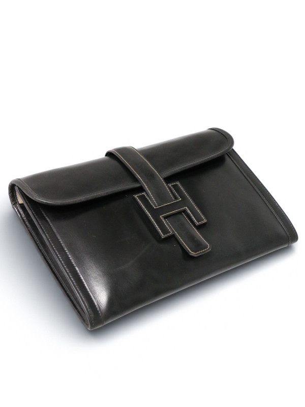 Pochette Jige Hermès MM cuir box noir Vintage