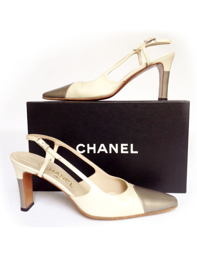 Escarpins CHANEL  T39.5 bicolores