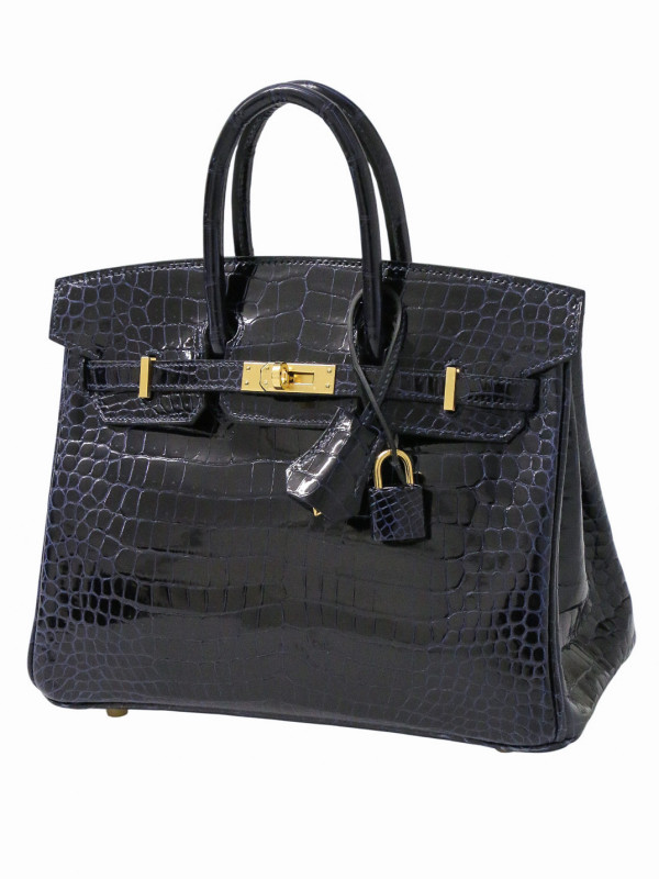 B25 Hermès crocodile bleu marine
