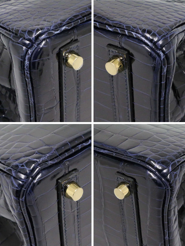 B25 Hermès crocodile bleu marine