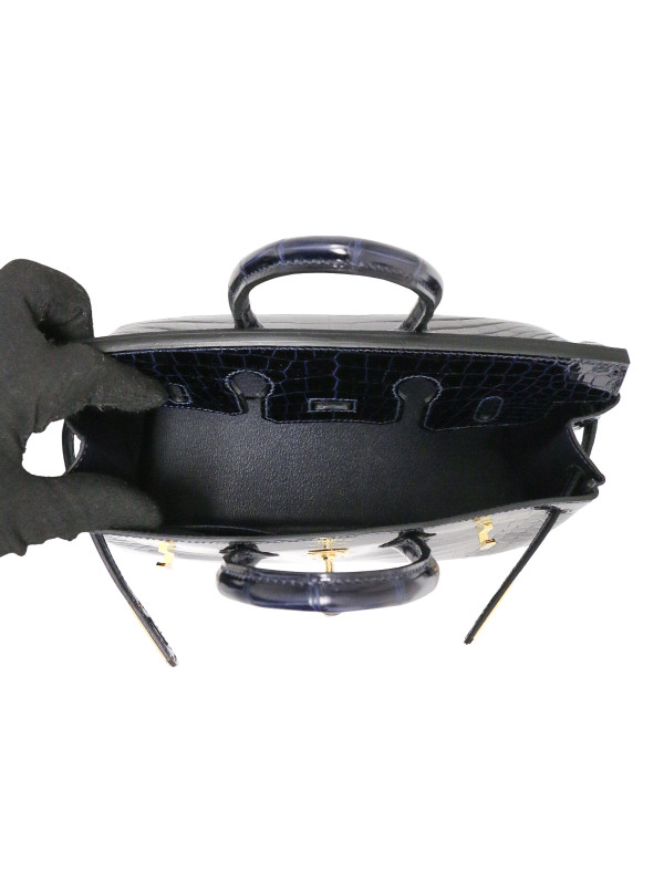 B25 Hermès crocodile bleu marine