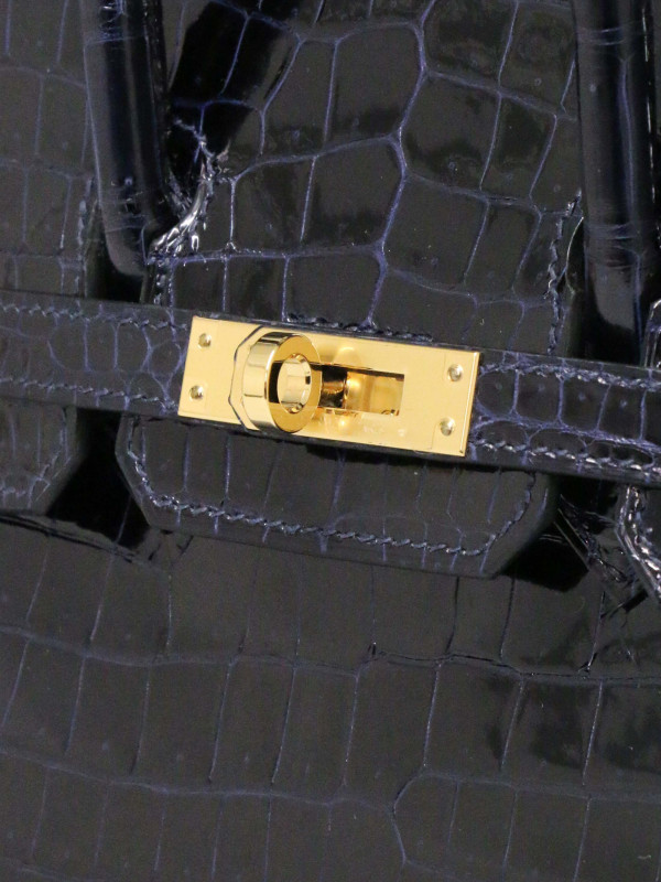 B25 Hermès crocodile bleu marine