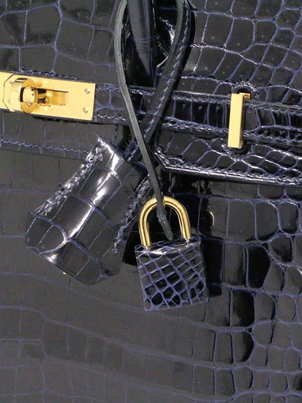 B25 Hermès crocodile bleu marine