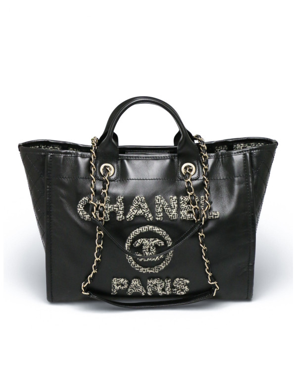Tote bag Deauville Chanel cuir noir