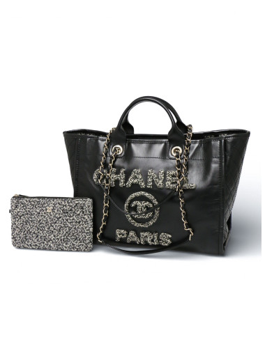 Tote bag Deauville Chanel cuir noir 2